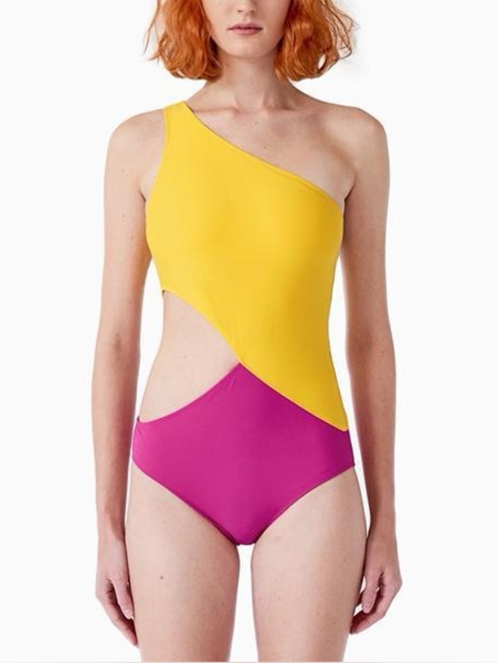 Araks Elmar Pollen Yellow Fuschia Asymmetrical Cutout 1 Piece Swimsuit NWT Sz M